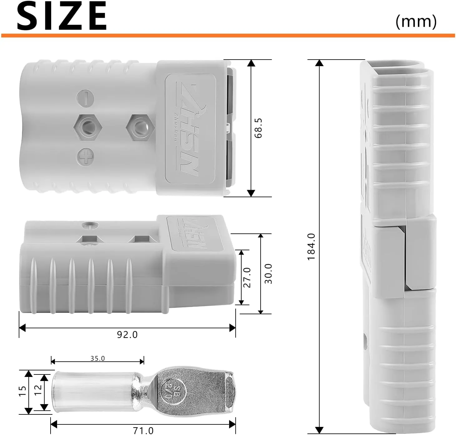 Zhushan 2 Pcs 350A Battery Quick Disconnect Connector Plug Kit for Trailer Winch - AWG 2/0 Gauge, Grey - Easy and Reliable Power