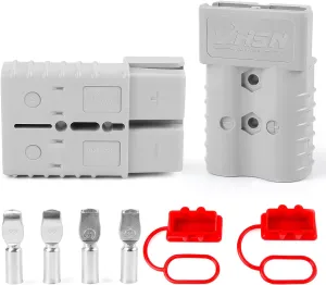 Zhushan 2 Pcs 350A Battery Quick Disconnect Connector Plug Kit for Trailer Winch - AWG 2/0 Gauge, Grey - Easy and Reliable Power