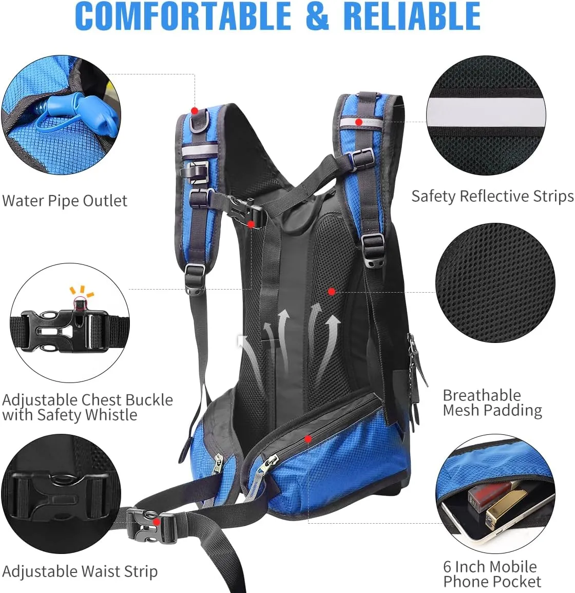 Zounich Hydration Backpack, Breathable Running Backpack with 3L Water Bladder, Large Capacity Hiking Rucksack Outdoors Hydration Bag Pack Perfect for Cycling Camping Fitness Climbing Fits Men & Women