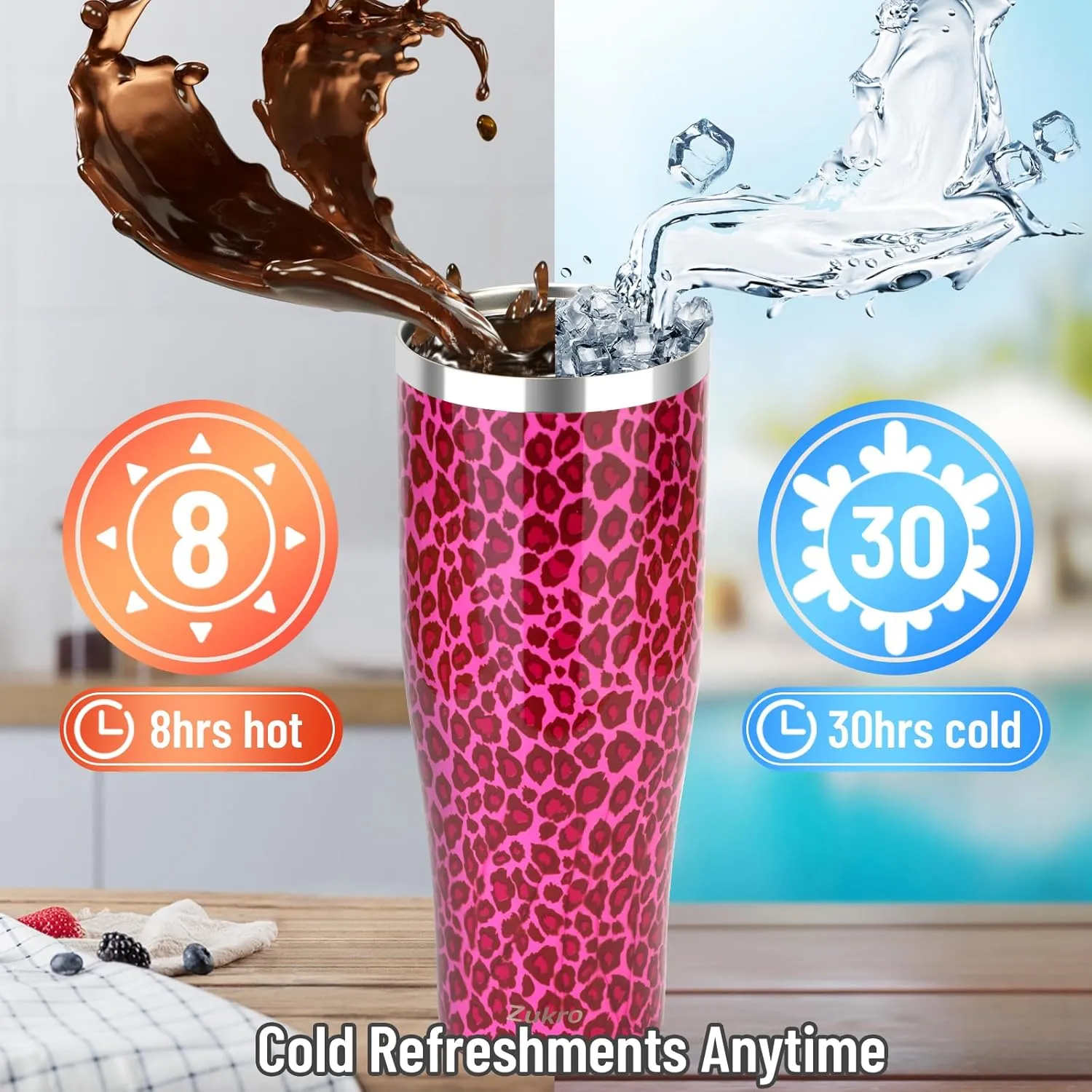Zukro 50 OZ Tumbler With Flip Straw |Stainless Steel Water Jug With Top Handle For Gym, Outdoors, Car |Large Leak Proof Triple-wall Vacuum Insulated Water Bottle Keeps Cold 34 Hours & Easy Carry