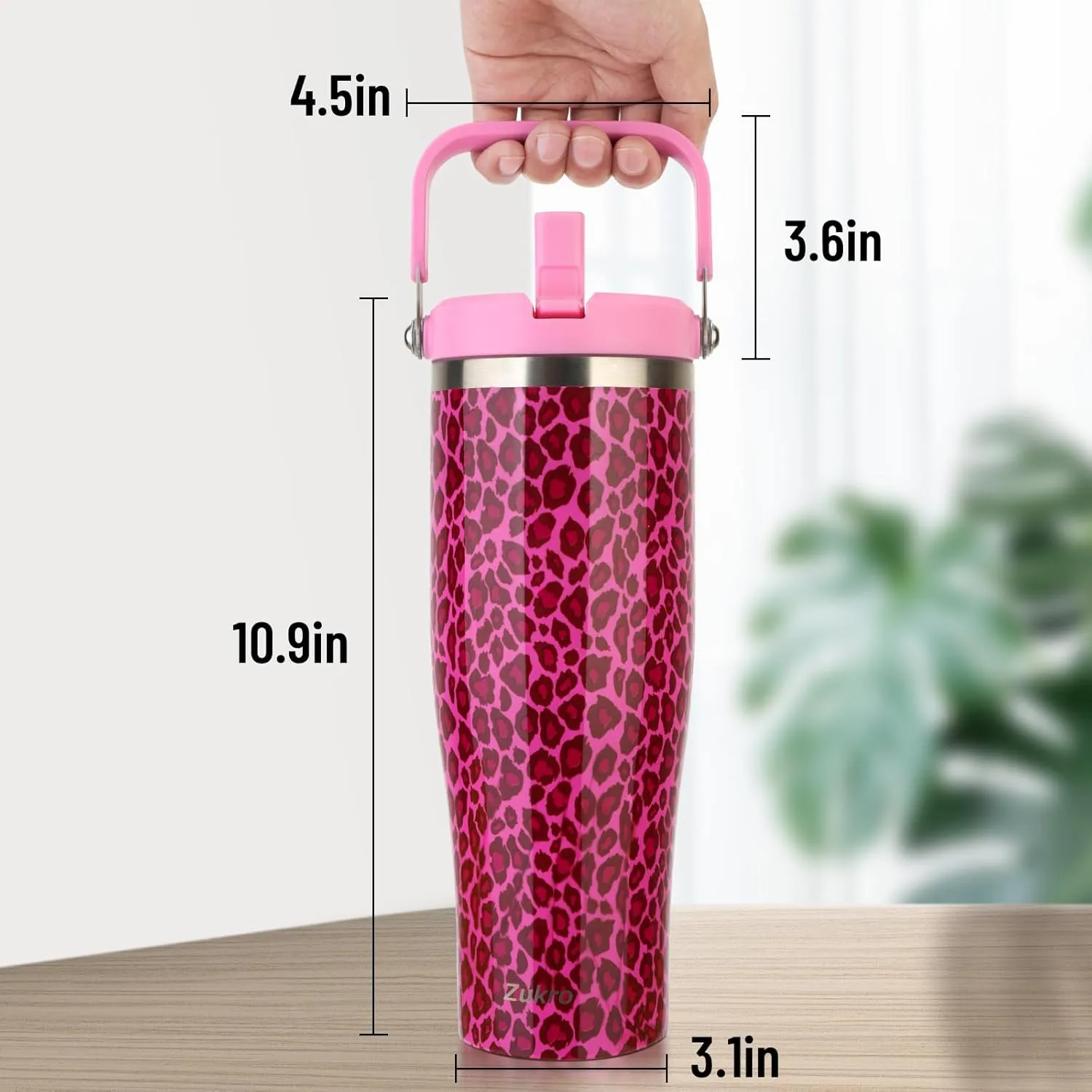 Zukro 50 OZ Tumbler With Flip Straw |Stainless Steel Water Jug With Top Handle For Gym, Outdoors, Car |Large Leak Proof Triple-wall Vacuum Insulated Water Bottle Keeps Cold 34 Hours & Easy Carry
