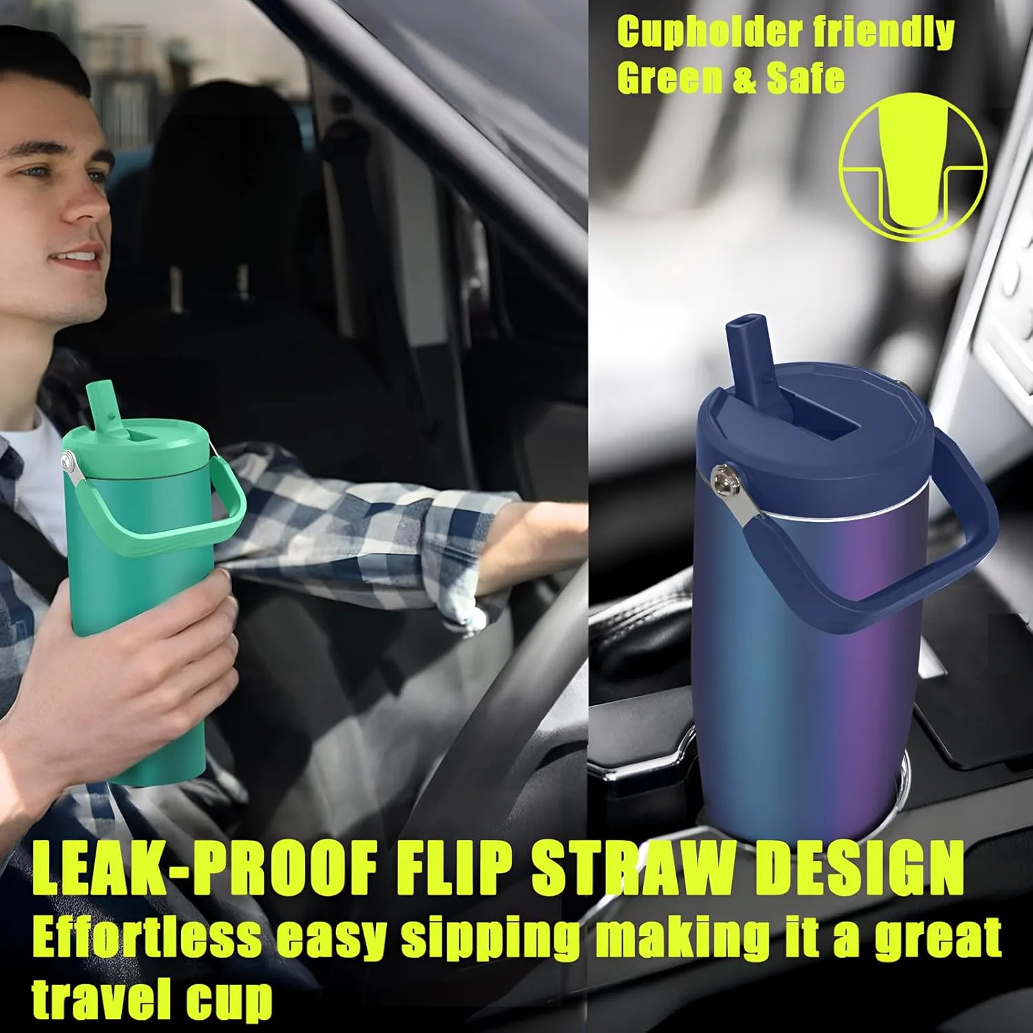 Zukro 50 OZ Tumbler With Flip Straw |Stainless Steel Water Jug With Top Handle For Gym, Outdoors, Car |Large Leak Proof Triple-wall Vacuum Insulated Water Bottle Keeps Cold 34 Hours & Easy Carry