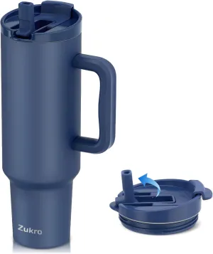 Zukro 50 oz Tumbler With Handle and Flip Straw, Leak Proof Lid, Insulated Stainless Steel Reusable Gym Water Bottle, Large Travel Cup Fit in Cupholder, BPA-Free, Gift for Women & Men, Navy Blue