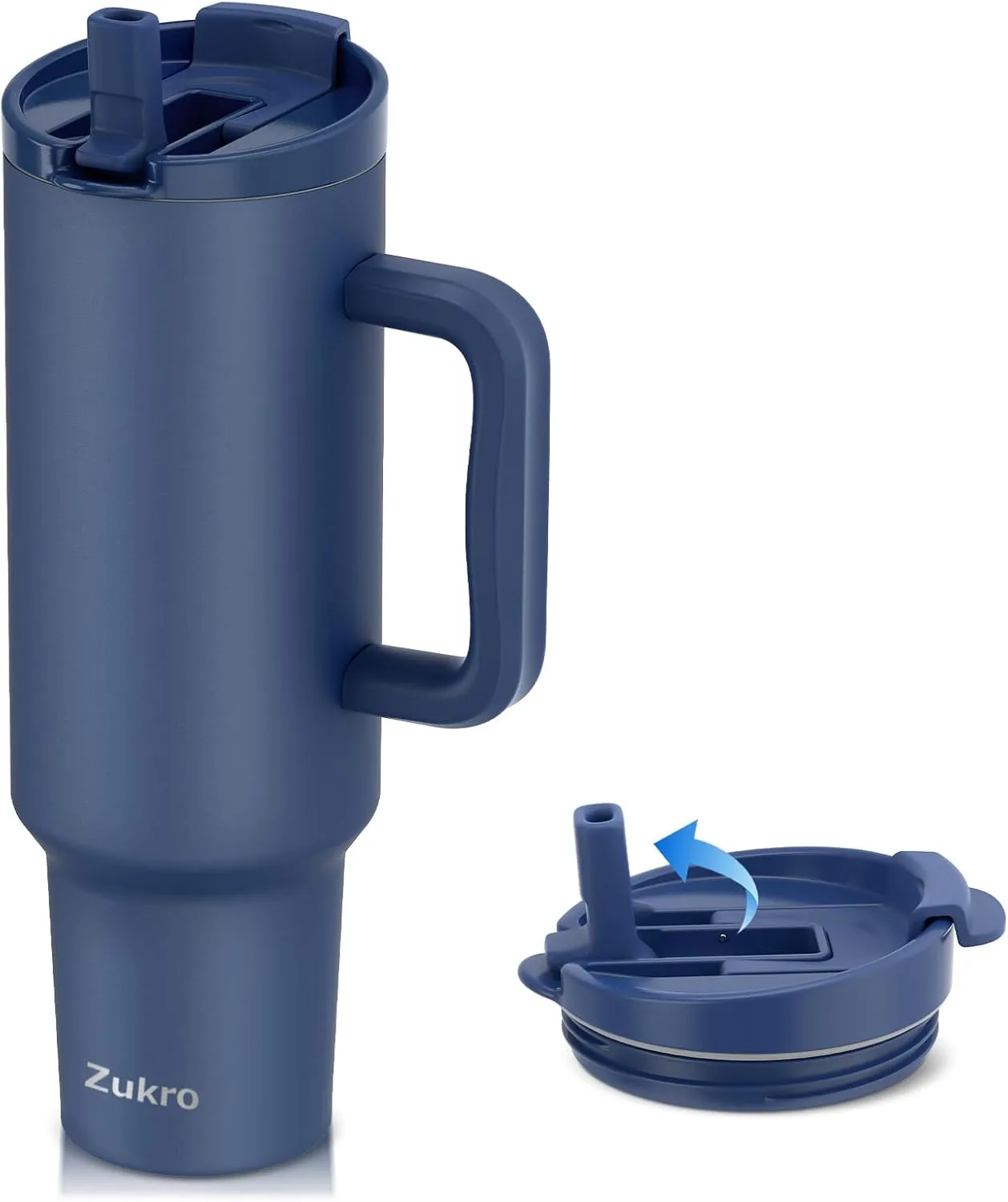 Zukro 50 oz Tumbler With Handle and Flip Straw, Leak Proof Lid, Insulated Stainless Steel Reusable Gym Water Bottle, Large Travel Cup Fit in Cupholder, BPA-Free, Gift for Women & Men, Navy Blue