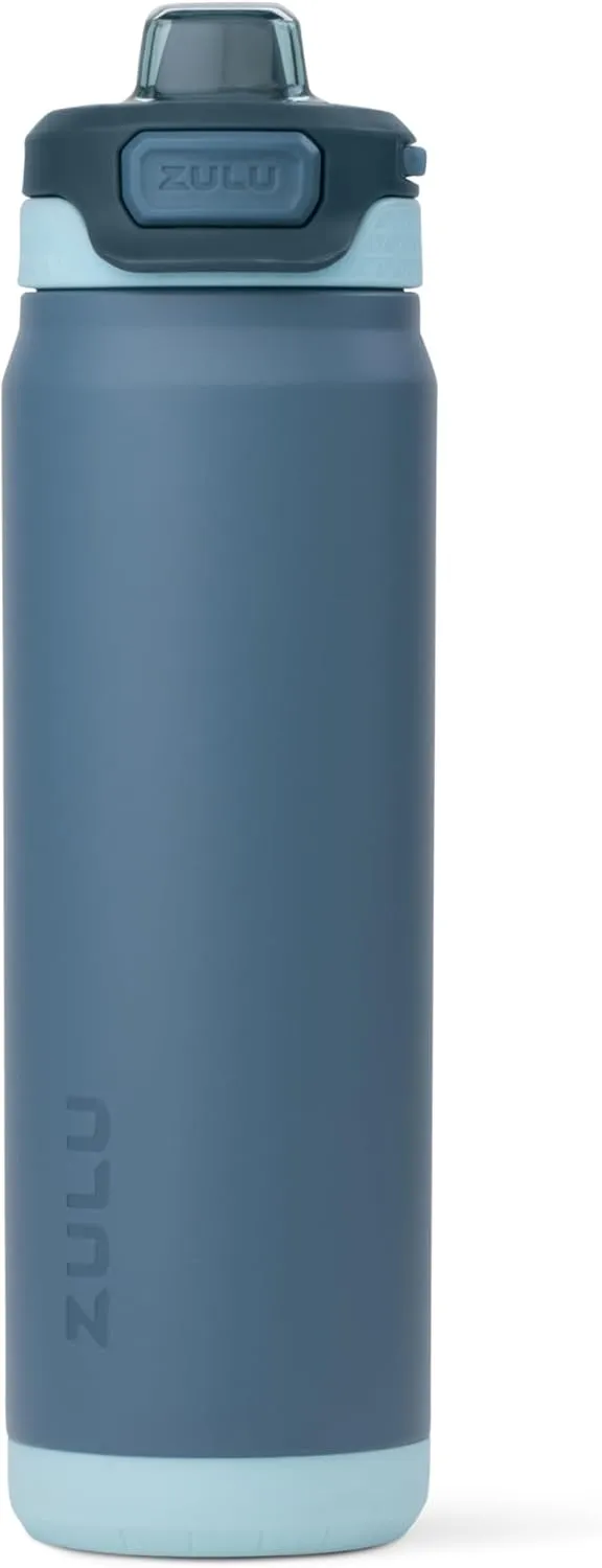 ZULU Powerfill Pro 24oz Stainless Steel Water Bottle with Quick Fill Lid, Triple Walled Vacuum Insulated Metal, Leak Proof Locking Lid, Sip and Chug, Reusable BPA Free, High Tide