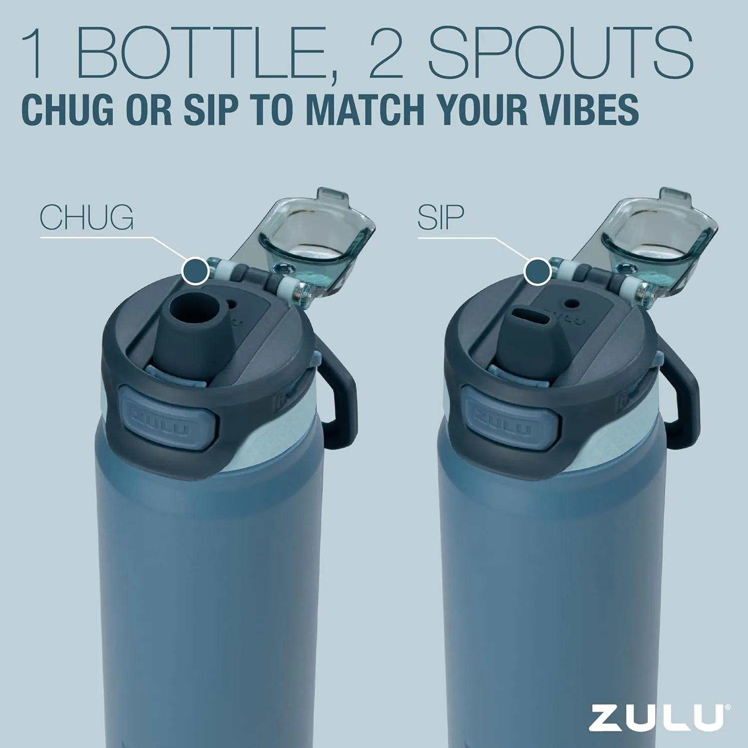 ZULU Powerfill Pro 24oz Stainless Steel Water Bottle with Quick Fill Lid, Triple Walled Vacuum Insulated Metal, Leak Proof Locking Lid, Sip and Chug, Reusable BPA Free, High Tide