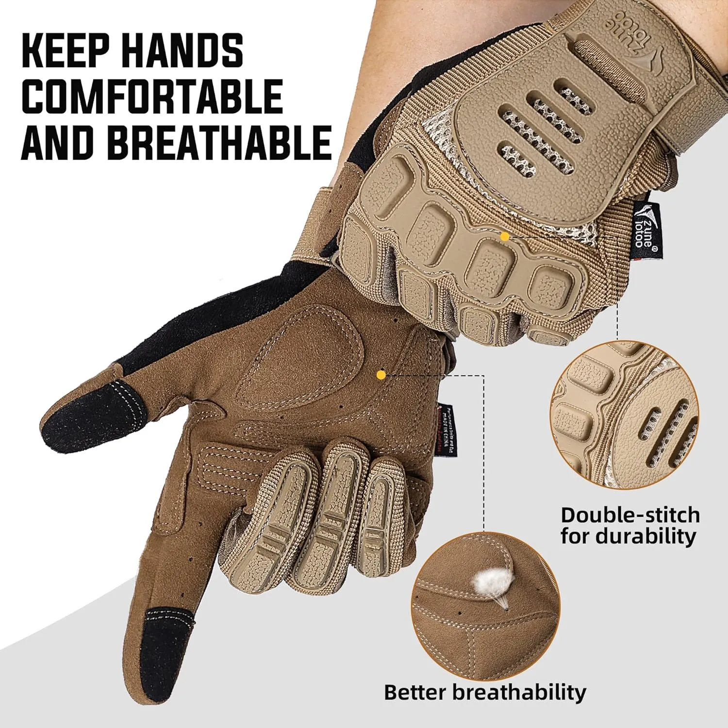 ZUNE LOTOO Touchscreen Tactical Gloves Men with TPR Finger Impact Protection & Palm Padded for Motorcycle Airsoft Paintball Range Work